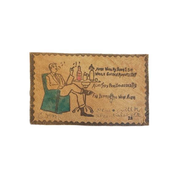 Antique Ephemera 1908 Leather Postcard Humor Being Rich Greeting Posted Stamped - Picture 3 of 6